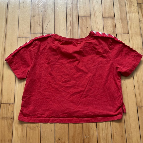 Kappa Red Cropped T-Shirt Logo Taping Sleeve Athletic Casual Women's - Picture 4 of 5